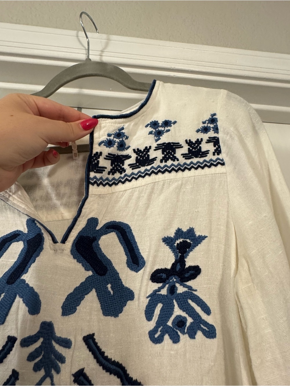 Free People White Knit Dress with Blue Embroidery - Picture 8 of 16
